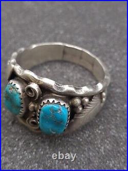 Vintage Signed JCY Native American Sterling Silver Turquoise Ring Size 12.5
