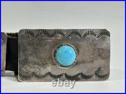 Vintage Signed LP Navajo Sterling Silver with King Man Turquoise Concho Belt