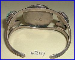 Vintage Signed Sterling Silver Inlay Carinated Kachina Turquoise Bracelet