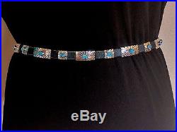 Vintage Signed Sterling Silver and Turquoise Leather Concho Belt