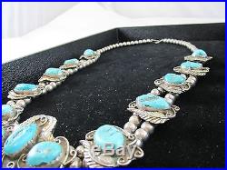 Vintage Signed Turquoise Horseshoe Sterling Silver/Squash Blossom Necklace