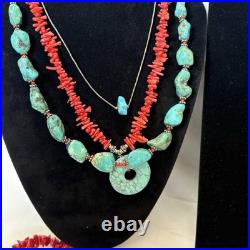 Vintage Southwest NA Jewelry Lot 925 Sterling Silver Liquid Turquoise Red Coral