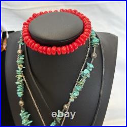 Vintage Southwest NA Jewelry Lot 925 Sterling Silver Liquid Turquoise Red Coral