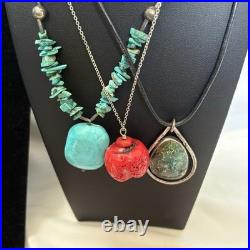 Vintage Southwest NA Jewelry Lot 925 Sterling Silver Liquid Turquoise Red Coral