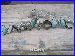 Vintage Southwest Native Sterling Silver Turquoise Rings Lot of 10