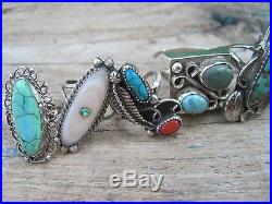 Vintage Southwest Native Sterling Silver Turquoise Rings Lot of 10