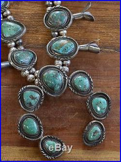 Vintage Southwest Sterling Silver And Turquoise Squash Blossom Necklace