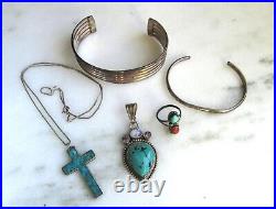 Vintage Southwest Sterling Silver Turquoise Coral Jewelry Lot ETC9244 Vintage Southwest Sterling Silver Turquoise Coral Jewelry Lot ETC9244