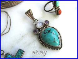 Vintage Southwest Sterling Silver Turquoise Coral Jewelry Lot ETC9244 Vintage Southwest Sterling Silver Turquoise Coral Jewelry Lot ETC9244