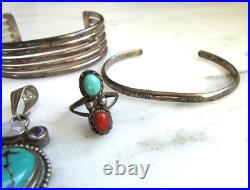 Vintage Southwest Sterling Silver Turquoise Coral Jewelry Lot ETC9244 Vintage Southwest Sterling Silver Turquoise Coral Jewelry Lot ETC9244