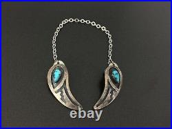 Vintage Southwestern Indian Sterling Silver Turquoise Sweater Guard