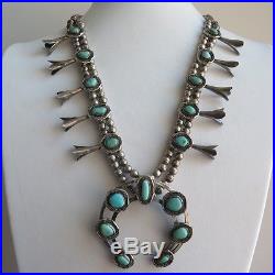Vintage Southwestern Sterling Silver Turquoise Squash Blossom 128g Necklace