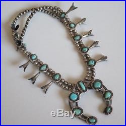 Vintage Southwestern Sterling Silver Turquoise Squash Blossom 128g Necklace