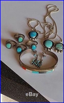 Vintage Southwestern sterling silver Turquoise coral Mop onyx jewelry lot