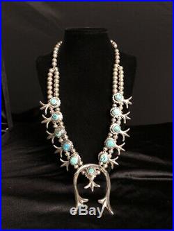 Vintage Squash Blossom Sterling Silver and Turquoise Necklace