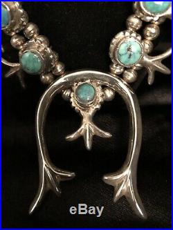 Vintage Squash Blossom Sterling Silver and Turquoise Necklace