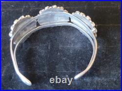 Vintage Stamped CBR Sterling Turquoise Petite Point Cluster Cuff SS Bracelet