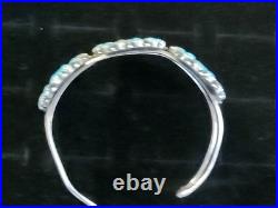 Vintage Stamped CBR Sterling Turquoise Petite Point Cluster Cuff SS Bracelet