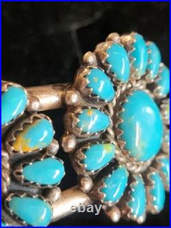 Vintage Stamped CBR Sterling Turquoise Petite Point Cluster Cuff SS Bracelet