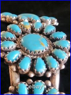 Vintage Stamped CBR Sterling Turquoise Petite Point Cluster Cuff SS Bracelet