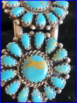 Vintage Stamped CBR Sterling Turquoise Petite Point Cluster Cuff SS Bracelet