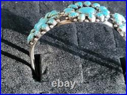 Vintage Stamped CBR Sterling Turquoise Petite Point Cluster Cuff SS Bracelet