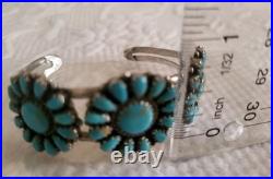 Vintage Stamped CBR Sterling Turquoise Petite Point Cluster Cuff SS Bracelet
