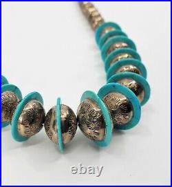 Vintage Sterling Navajo Pearls Necklace Native Hand Made Bench Beads Turquoise