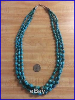 Vintage Sterling Silver 3 Strand Turquoise Necklace 28 925 Southwestern