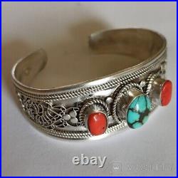 Vintage Sterling Silver 925 Bracelet Russian Woman's Jewelry Stones Rare Large