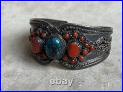 Vintage Sterling Silver 925 Bracelet Turquoise Women Jewelry Rare Old 47 gr 20th