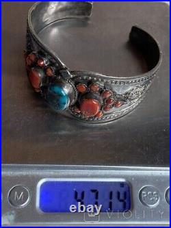 Vintage Sterling Silver 925 Bracelet Turquoise Women Jewelry Rare Old 47 gr 20th