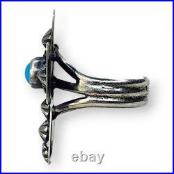 Vintage Sterling Silver 925 Running Bear Sleeping Beauty Turquoise Cross Ring