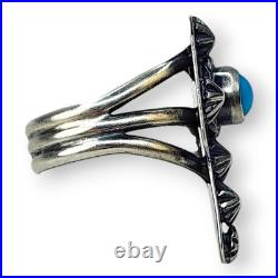 Vintage Sterling Silver 925 Running Bear Sleeping Beauty Turquoise Cross Ring