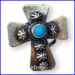 Vintage Sterling Silver 925 Running Bear Sleeping Beauty Turquoise Cross Ring