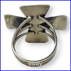 Vintage Sterling Silver 925 Running Bear Sleeping Beauty Turquoise Cross Ring