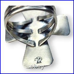 Vintage Sterling Silver 925 Running Bear Sleeping Beauty Turquoise Cross Ring