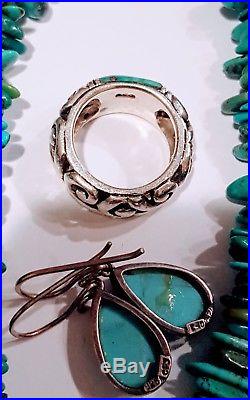 Vintage Sterling Silver 925 Turquoise Earrings Ring Bracelet Necklace 110 gram