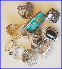 Vintage Sterling Silver 925 Turquoise Lapis CZ Pearl Marcasite 11 Rings 5 8