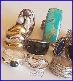 Vintage Sterling Silver 925 Turquoise Lapis CZ Pearl Marcasite 11 Rings 5 8