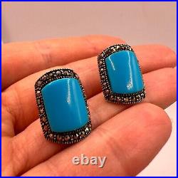 Vintage Sterling Silver 925 Woman's Jewelry Stud Earrings Turquoise Stone Marked