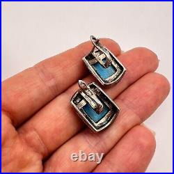 Vintage Sterling Silver 925 Woman's Jewelry Stud Earrings Turquoise Stone Marked