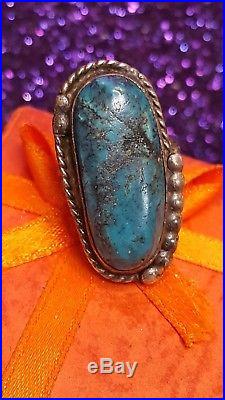 Vintage Sterling Silver Azurite Or Blue Turquoise Old Pawn Ring Native American