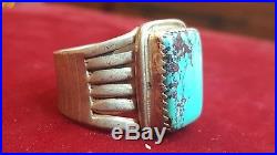 Vintage Sterling Silver Bisbee Turquoise Ring Gemstone Signed Ebe Brown Matrix
