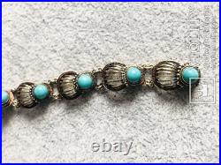 Vintage Sterling Silver Bracelet Turquoise Gild Womens Jewelry Rare Old 14.7 gr