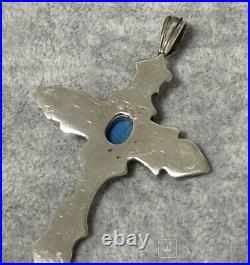 Vintage Sterling Silver Cross Natural Turquoise Christ Pendant Men's Women Jewel