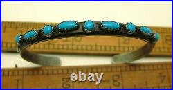 Vintage Sterling Silver Fred Harvey Era Turquoise Row Cuff Bracelet