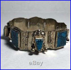 Vintage Sterling Silver HECHO mexico Turquoise Bracelet Hallmarked Taxco 925