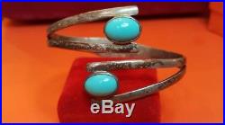 Vintage Sterling Silver Mexico Taxco Hinged Bracelet Sleeping Beauty Turquoise