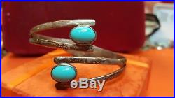 Vintage Sterling Silver Mexico Taxco Hinged Bracelet Sleeping Beauty Turquoise